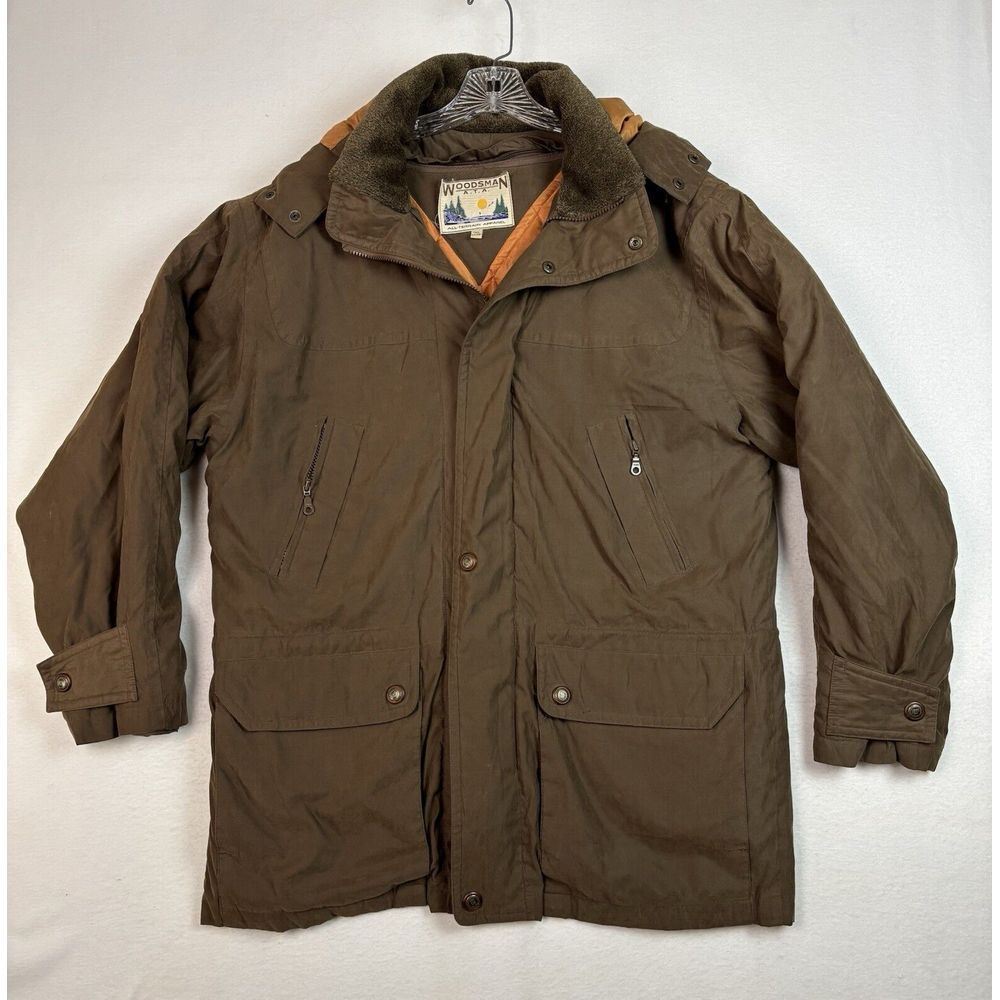 Woodsman ATA Brown Puffer Jacket Zip Up Collared Removable Hood Lined Size‎ LT